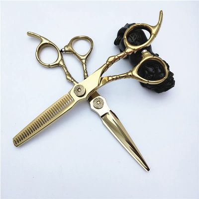 Hair Cutting Scissors, 6-inch gold plated hair scissors professional hairdresser hair scissors high-grade tooth cut thin shearing set