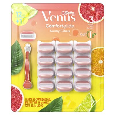 Gillette Venus Comfort Glide Sunny Citrus Women's Razor Plus 12 Blade Refills