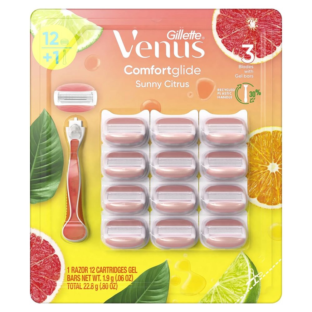 Gillette Venus Comfort Glide Sunny Citrus Women's Razor Plus 12 Blade Refills