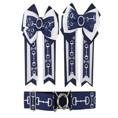 Horse show bows and belt combo. Surcingle belt, ribbon bow. Equestrian gift (Navy Bit)