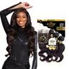 Sensationnel Empire Bundles Multi - Body Wave with 4x4 Closure 10a Tangle Shed Free Human Hair for Weaving and Sew in Styles (10 12 14 Inch, NATURAL/BLACK) view 1