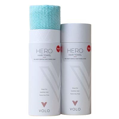 VOLO Hero Hair Towel | Super Absorbent Quick Dry Nanoweave | Reduces Dry Time by 50% | Large Wrap for All Hair Types Hero Capri Blue - Tube