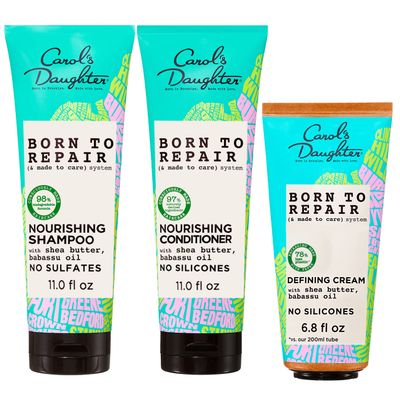 Carol's Daughter Born to Repair Hair Care Set - Sulfate Free Shampoo, Nourishing Conditioner, and Defining Leave In Cream Kit (3 Products) Made with Shea Butter