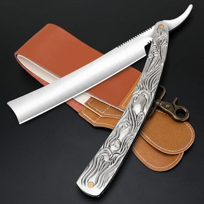 Professional Straight Razor with First Layer Cowhide Strop - Straight Edge Barber Razor Premium Stainless Steel Shaver Razor for Men Home & Salon Grooming Using