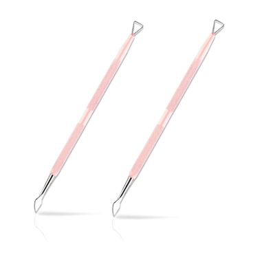 HaimiLiya Gel Nail Remover Tool, Cuticle Pusher for Women, Dual-end Dead Skin Nail Pusher Nail Dirt Cleaner Tool, 410 Stainless Steel,No.02 (CP No.02-Pink 2Pcs)