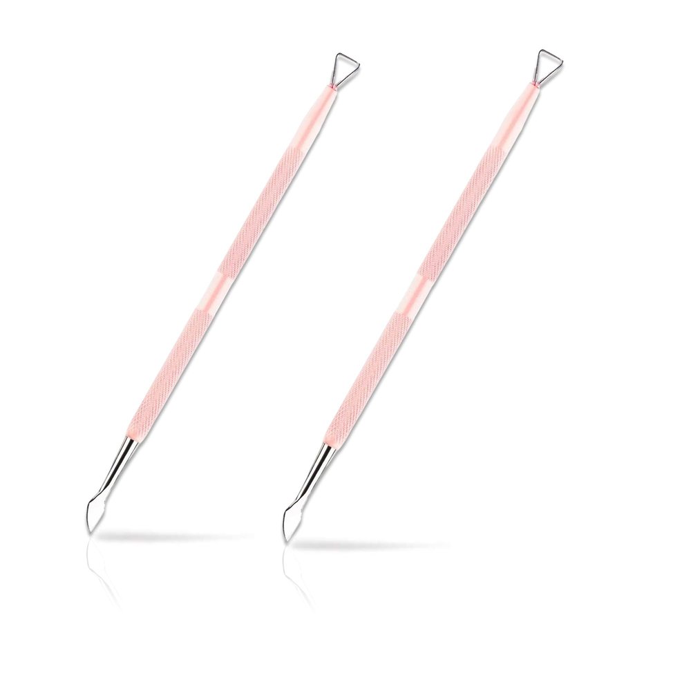 HaimiLiya Gel Nail Remover Tool, Cuticle Pusher for Women, Dual-end Dead Skin Nail Pusher Nail Dirt Cleaner Tool, 410 Stainless Steel,No.02 (CP No.02-Pink 2Pcs)