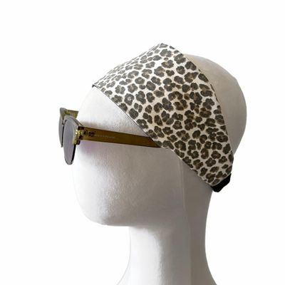 Leopard Print Wide Headband with Elastic, Beige, Black, Brown, Handmade, 3" Wide