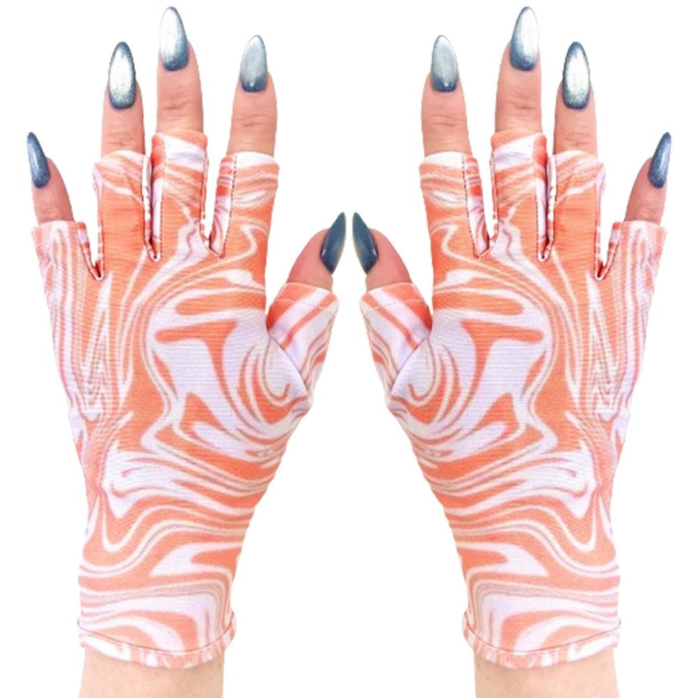 ManiGlovz - The ORIGINAL UPF 50+ UV Light Protective Nail Gloves | Gel Manicure and Anti UV Fingerless Gloves for Women | Can be Used as Sun Protection Gloves for Driving | Tangerine Twirl