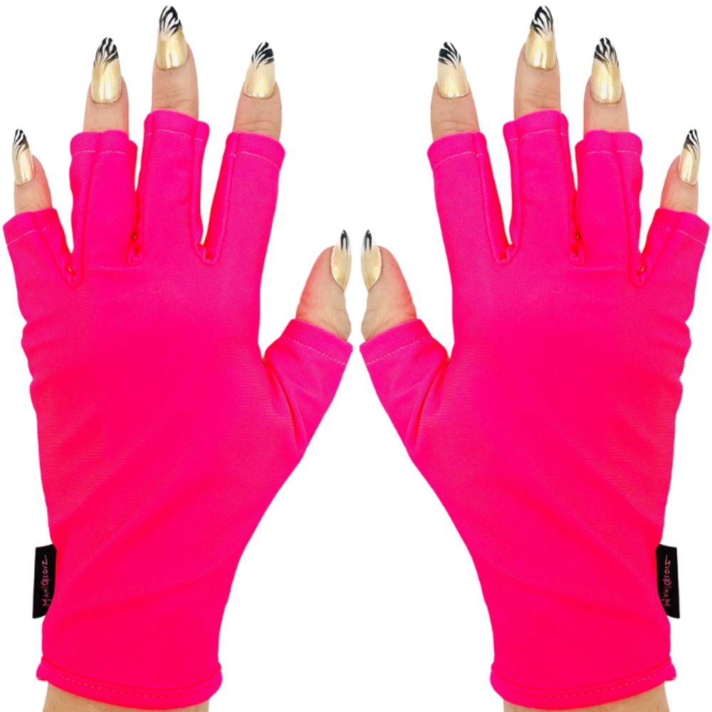 ManiGlovz -The Original Dermatologist Recommended UPF 50+ UV Protective Manicure and Sunblock Fingerless Gloves, Sun Protection, Driving and Gel Manicure Gloves in Neon Pink