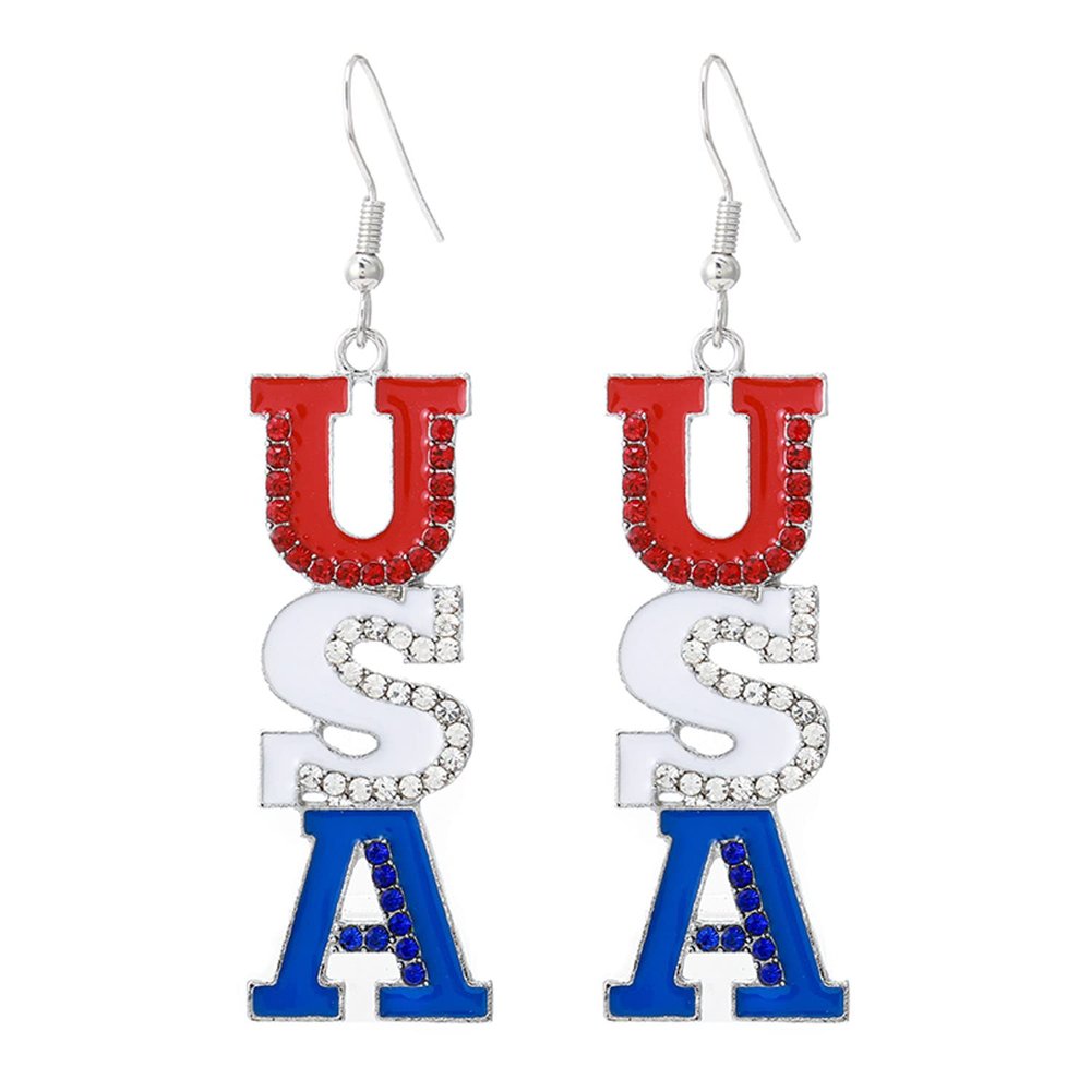 Aksod American Flag 4th of July Earrings Dangling Glitter Rhinestone Independence Day Dangle Earrings Sparkly Crystal Patriotic Earrings Jewelry for Women (Style B)