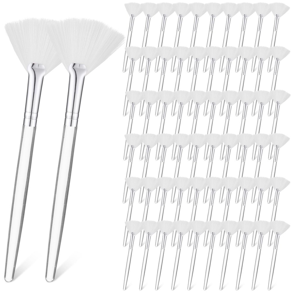 60 Pcs Fan Facial Brushes Fan Mask Soft Facial Applicator Brushes Acid Brush Cosmetic Makeup Blush Applicator Tools for Esthetician Eyeshadow Peel Mud Cream(White)