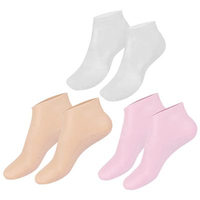 FOMIYES 3pairs Aloe Moisturizing Socks for Women Reusable Spa Socks Gel for Dry Cracked Feet Comfortable Elastic Foot Covers Skin Tone Home Pedicure Care