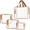 4Pcs Crystal Clear PVC Travel Toiletry Bag Kit for Women Men, Waterproof Vinyl Packing Organizer Storage Bags with Zipper Handle Straps, Cosmetic Pouch Carry on Airport Airline Compliant Bag Handbag