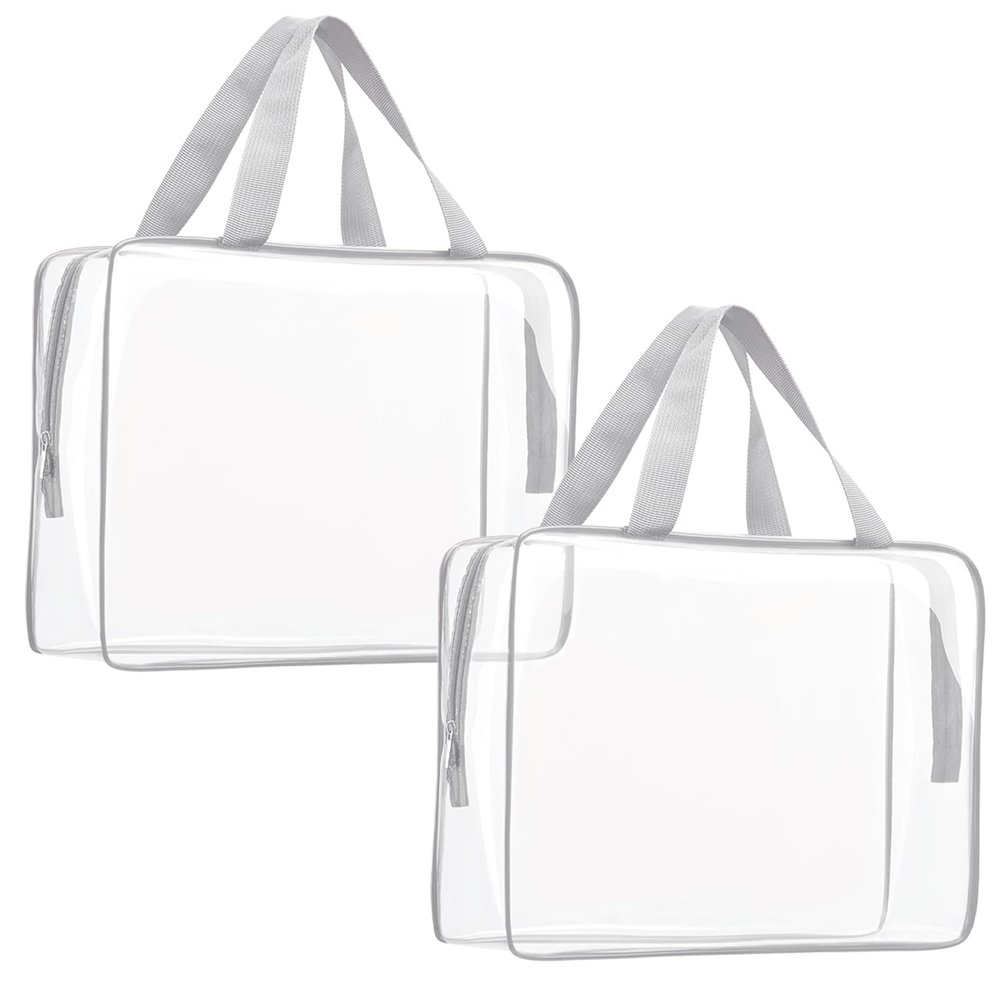2Pcs Crystal Clear PVC Travel Toiletry Bag Kit for Women Men, Waterproof Vinyl Packing Organizer Storage Bags with Zipper Handle Straps, Cosmetic Pouch Carry on Airport Airline Compliant Bag Handbag