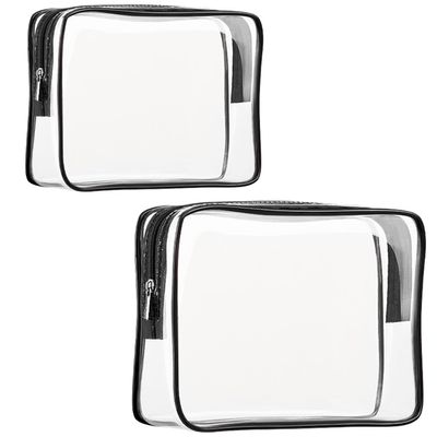 2Pcs Crystal Clear PVC Travel Toiletry Bag Kit for Women Men, Waterproof Vinyl Packing Organizer Storage Bags with Zipper Handle Straps, Cosmetic Pouch Carry on Airport Airline Compliant Bag Handbag