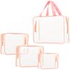 4Pcs Crystal Clear PVC Travel Toiletry Bag Kit for Women Men, Waterproof Vinyl Packing Organizer Storage Bags with Zipper Handle Straps, Cosmetic Pouch Carry on Airport Airline Compliant Bag Handbag