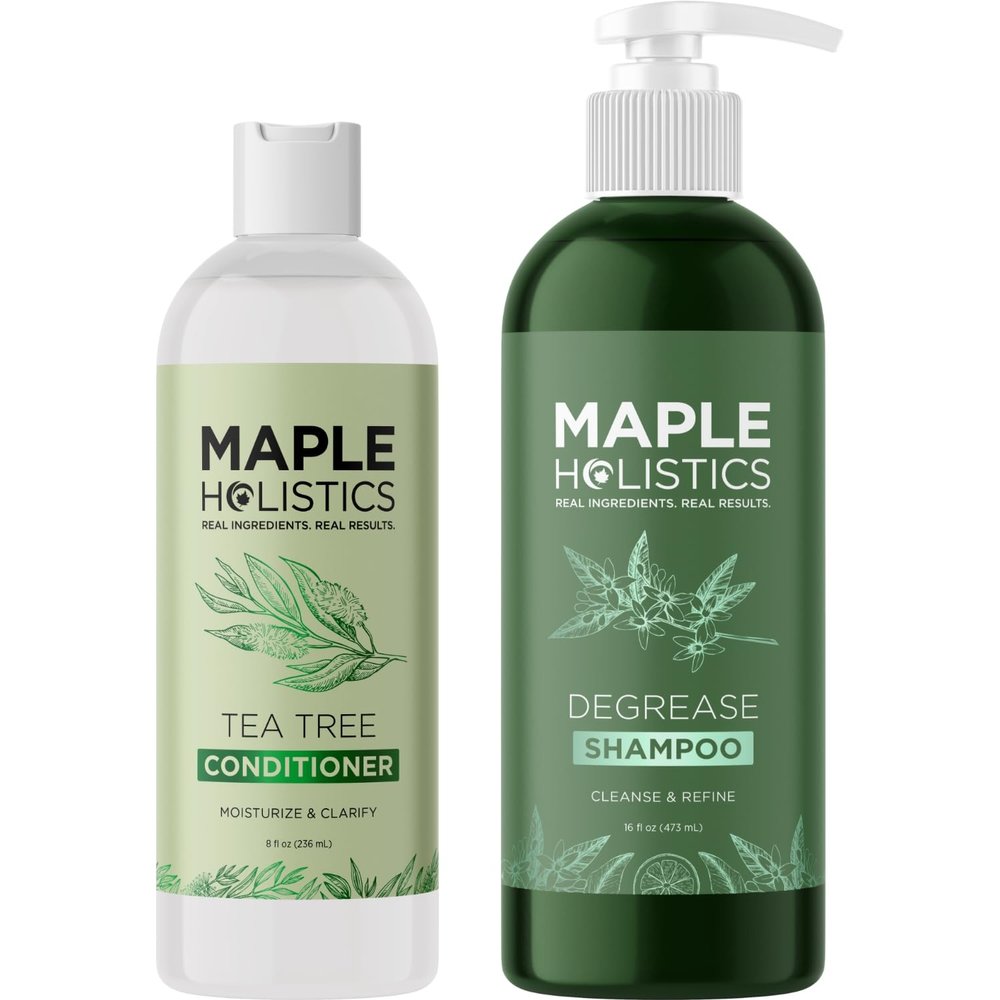 Oily Hair and Scalp Shampoo and Conditioner - 16oz Degrease Shampoo & 8oz Tea Tree Conditioner for Oily Hair and Scalp for Men and Women - Sulfate Silicone & Paraben Free with Pure Essential Oils