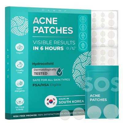 Hydrocolloid Pimple Patches (Made in Korea) FSA/HSA Eligible - Vegan, Hypoallergenic, Cruelty-Free Acne Circle Stickers for Overnight Use, for Zits, Spots, Pimples, Whiteheads (46 Count, Mixed Sizes)