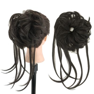 IMISSU 2PCS Messy Hair Bun Piece Updo Long Scrunchies Wrap Ponytail Extension Wavy Hairpieces Chignon Headband (2PCS Dark Brown)
