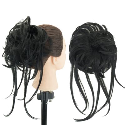 IMISSU 2PCS Messy Hair Bun Piece Updo Long Scrunchies Wrap Ponytail Extension Wavy Hairpieces Chignon Headband (2PCS Black)