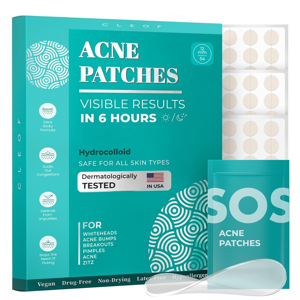 Hydrocolloid Pimple Patches (Made in Korea) FSA/HSA Eligible - Vegan, Hypoallergenic, Cruelty-Free Acne Circle Stickers for Overnight Use, for Zits, Spots, Pimples, Whiteheads (54 Count, 12mm)
