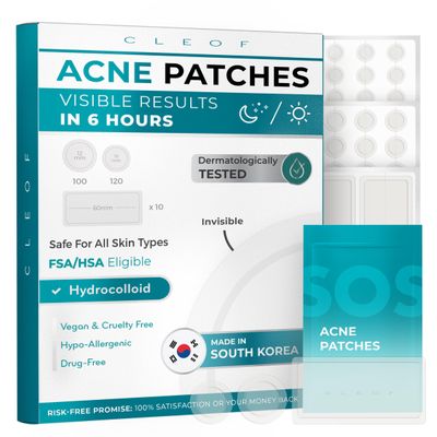 Hydrocolloid Pimple Patches (Made in Korea) FSA/HSA Eligible - Vegan, Hypoallergenic, Cruelty-Free Acne Circle Stickers for Overnight Use, for Zits, Spots, Pimples, Whiteheads (220 Count, Mixed Sizes)