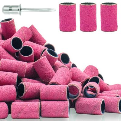 180Grit Nail Sanding Bands for Nail Drill, Pink Sanding Band for Nail Drill Fine Sanding Bands for Nail Drill with 3/32 Nail Sanding Bit for Natural Nail, 100Pcs Sand Band Set for Manicure & Pedicure