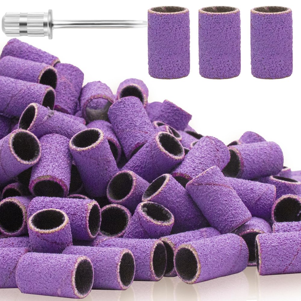 100Pcs Sanding Bands for Nail Drill 150 Grit, Medium Grit Sanding Band for Nail Drill with 3/32 Nail Drill Bit for Acrylic Nail, Gel Nail, Professional Nail Sanding Band Set for Manicure and Pedicure