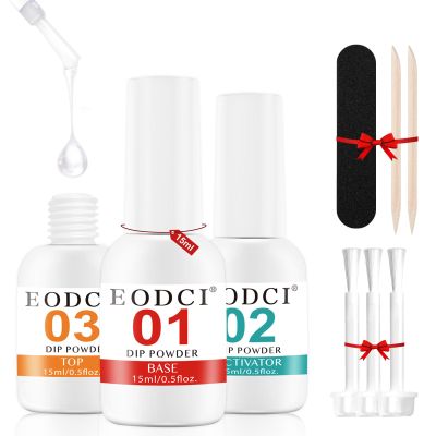 EODCI Dip Powder Liquid Set,15ml Large Capacity Dipping Powder System Essential Set with Base & Top Coat,Dip Activator, No Need Nail Lamp Cured,Good for Nail Salon and Beginners