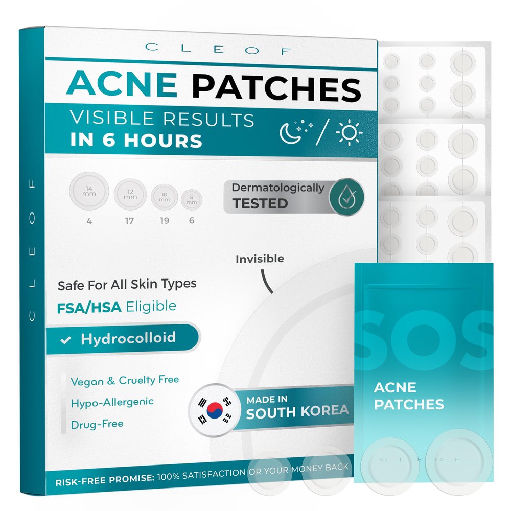 Hydrocolloid Pimple Patches (Made in Korea) FSA/HSA Eligible - Vegan, Hypoallergenic, Cruelty-Free Acne Circle Stickers for Overnight Use, for Zits, Spots, Pimples, Whiteheads (46 Count, Mixed Sizes)