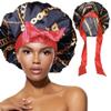 DONNA Large, Extra Large Adjustable Tie Satin Bonnet Sleep Cap 1pc Satin Headband Around Hairline & Nape Area Hair Accessories Night Cap Shower Caps, 1PC CHAIN PATTERN view 1