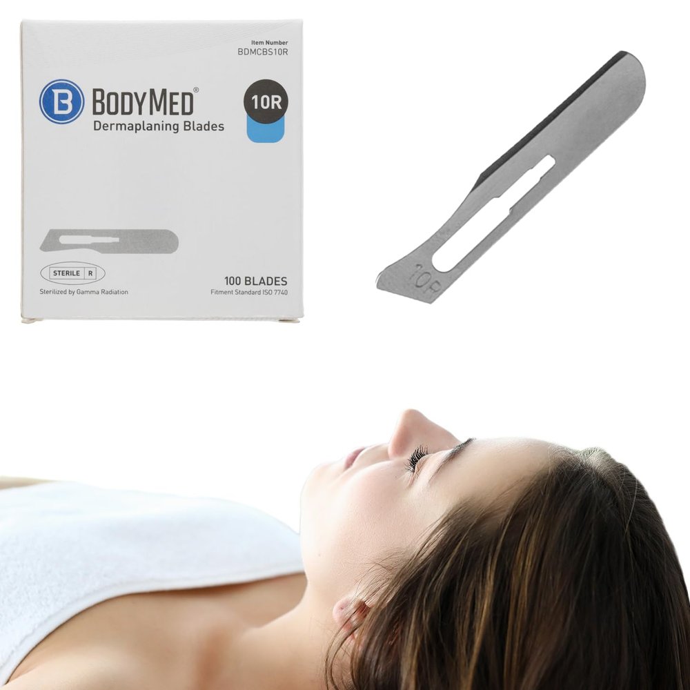 BodyMed Dermaplaning Blades #10R in Stainless Steel, 100 PCS - Disposable, Individually wrapped, Sterile Scalpel Blades for Estheticians, Facial Exfoliation, Hair Removal, Skin Care, Surgical &