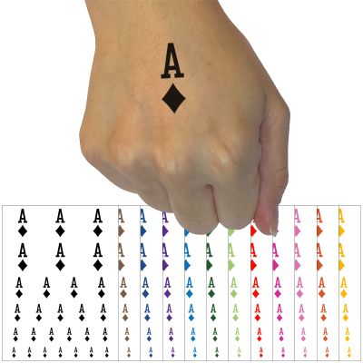 Ace of Diamonds Card Suit Temporary Tattoo Water Resistant Fake Body Art Set Collection - Orange (One Sheet)