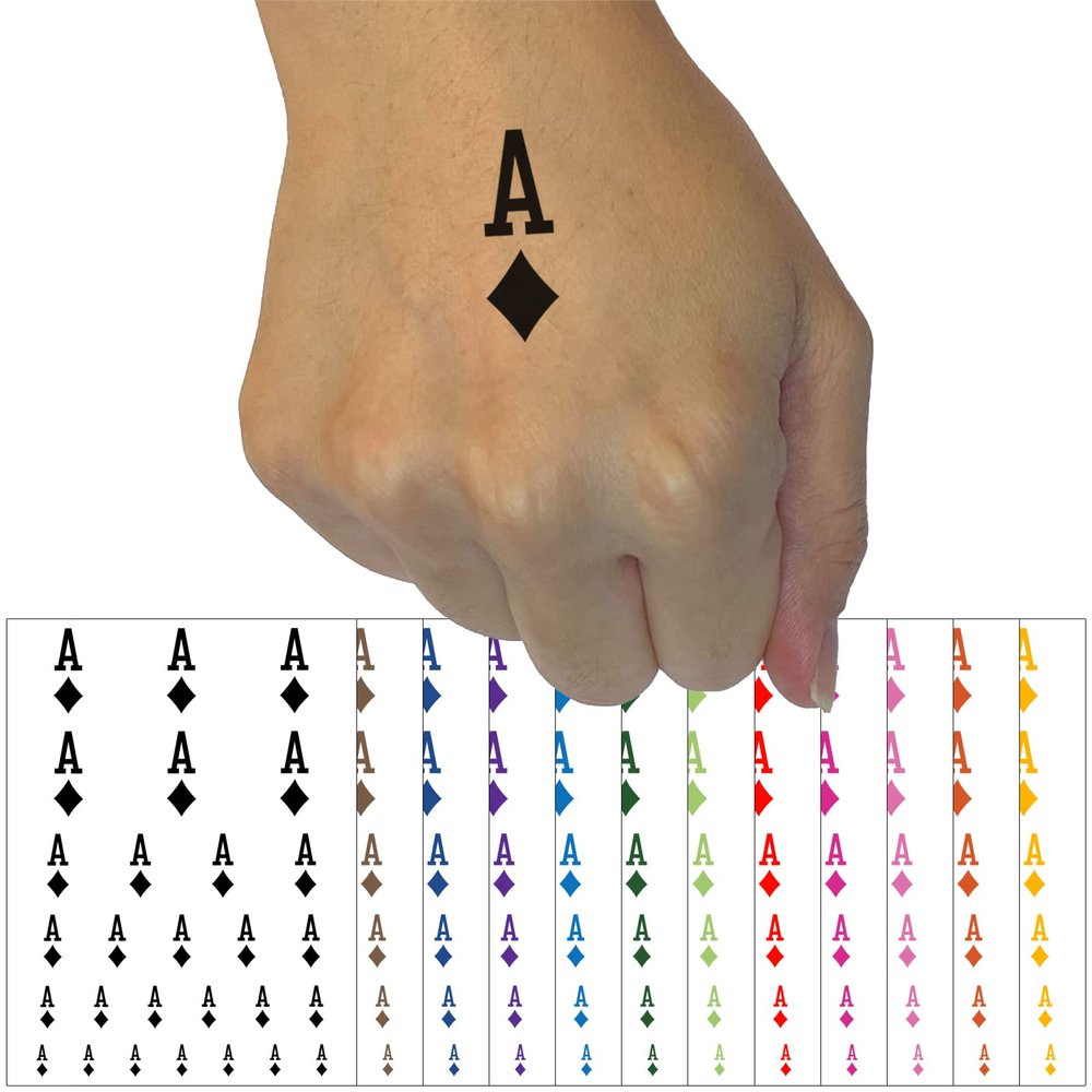 Ace of Diamonds Card Suit Temporary Tattoo Water Resistant Fake Body Art Set Collection - Orange (One Sheet)