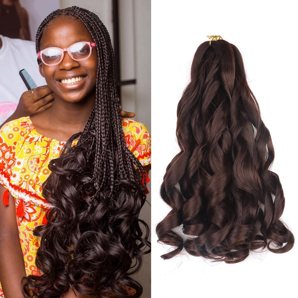 French Curl Braiding Hair 14 Inch Color 4 Curly Braiding Hair Pre Stretched 8 Packs French Curl Crochet Braids for Box Braids with Curly Ends for Black Women