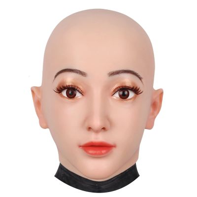 ZWSMS Realistic Female Head Mask Silicone Crossdresser Mask Hand-Made Face Soft Fake Face for Halloween Parties Transgender,Brown,Makeup