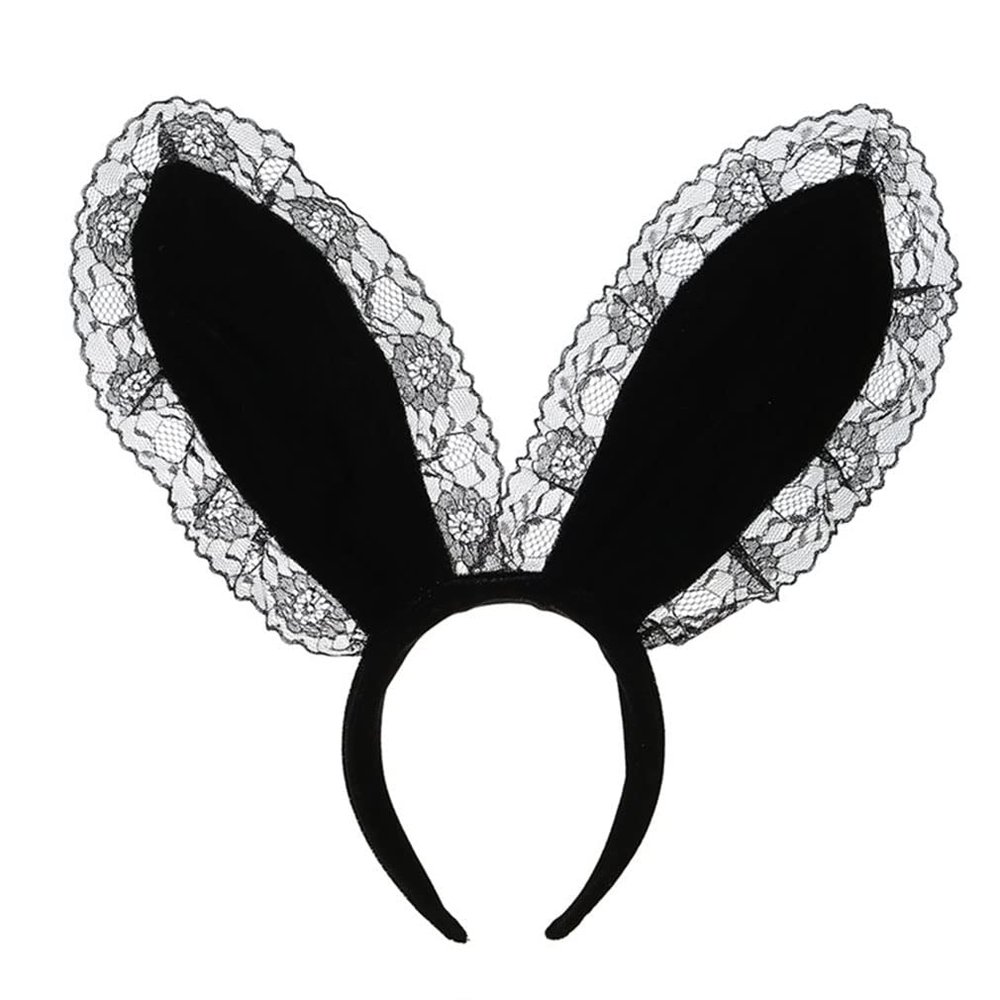 Sexy Lace Bunny Ears Headbands Black Plush Long Rabbit Ear Hair Hoop Cosplay Animal Costume Hair Accessories Halloween Christmas