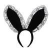 Sexy Lace Bunny Ears Headbands Black Plush Long Rabbit Ear Hair Hoop Cosplay Animal Costume Hair Accessories Halloween Christmas view 1