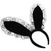 Sexy Lace Bunny Ears Headbands Black Plush Long Rabbit Ear Hair Hoop Cosplay Animal Costume Hair Accessories Halloween Christmas view 3
