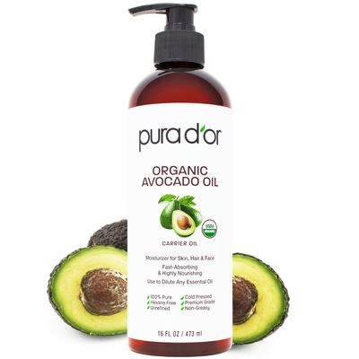 PURA D'OR 16 Oz ORGANIC Avocado Oil - 100% Pure & Natural USDA Certified Cold Pressed Carrier Oil For DIY Beauty, Non-Greasy, Unscented, Hexane Free Liquid Moisturizer - Face Skin & Hair - Men & Women