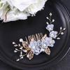 4Pcs Crystal Bride Hair Comb Handmade Wedding Hairpin Pearl Floral Leaf Hair Accessories for Women Wedding (Gold,Light Blue) view 4