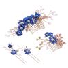 4Pcs Crystal Bride Hair Comb Handmade Wedding Hairpin Pearl Floral Leaf Hair Accessories for Women Wedding (Gold,Navy) view 1