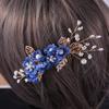 4Pcs Crystal Bride Hair Comb Handmade Wedding Hairpin Pearl Floral Leaf Hair Accessories for Women Wedding (Gold,Navy) view 2