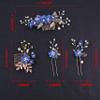4Pcs Crystal Bride Hair Comb Handmade Wedding Hairpin Pearl Floral Leaf Hair Accessories for Women Wedding (Gold,Navy) view 3