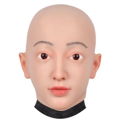 ZWSMS Realistic Female Head Mask Silicone Crossdresser Mask Hand-Made Face Soft Fake Face for Halloween Parties Transgender,Ivory,Basic