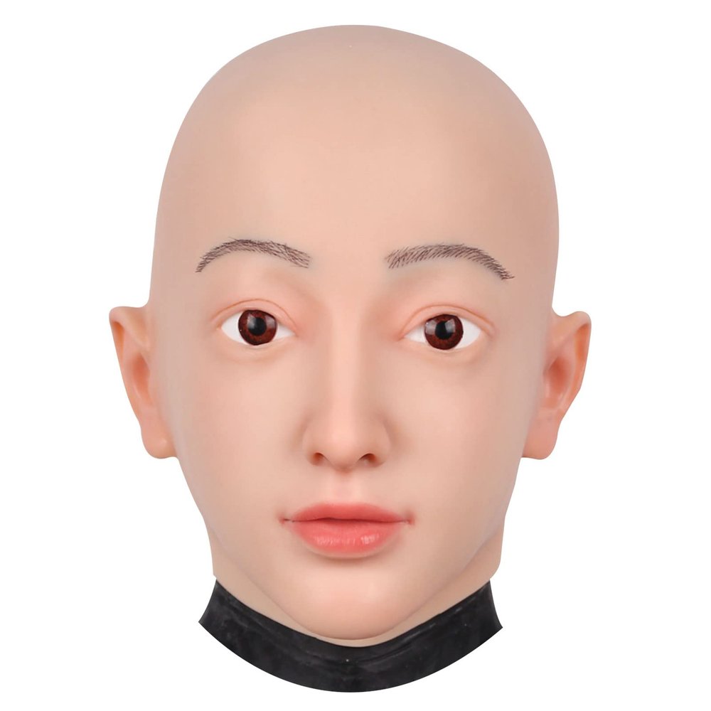ZWSMS Realistic Female Head Mask Silicone Crossdresser Mask Hand-Made Face Soft Fake Face for Halloween Parties Transgender,Ivory,Basic