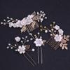 4Pcs Bridal Hair Combs Handmade Flower Leaf Wedding Hair Pins Accessories Crystal Headpiece Pearl for Brides Bridesmaids Women Girls (Gold) view 4