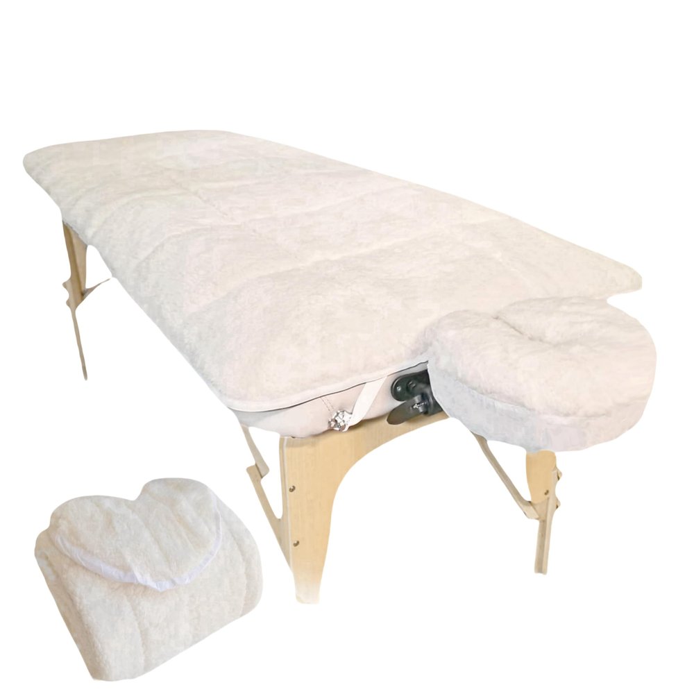 Fleece Massage Tables Cover Set 31"x72", Cozy Quilted Massage Bed Topper, Includes Pad & Face Cradle Cover, Natural, Hypoallergenic, Skin-friendly Ideal for Spa, Physical Therapy, Home Massage
