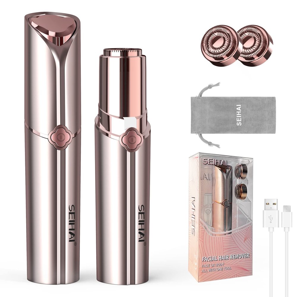 Facial Hair Removal for Women, Hair Removal Device, SEIHAI Rechargeable Hair Remover for Women, Facial Hair Remover for Face, Upper Lip, Chin, Included 2 x Replacement Heads