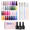 Beetles Gel Polish 36 Colors Nail Set Sparkle Glitter with 3Pcs Base Matte and Glossy Top & Nail Art Brushes Set with Nail Extension Gel Brush Nail Art Liner Brush and Nail Dotting Pen Salon at Home D view 1